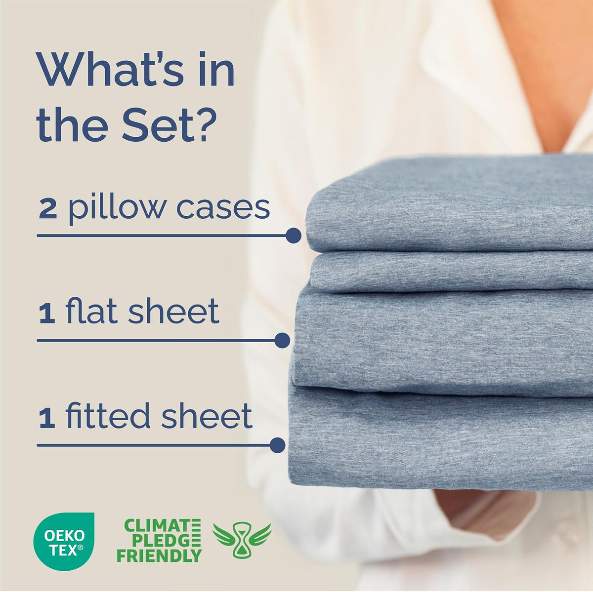 Queen Size 4 Piece Sheet Set - Breathable & Cooling Sheets - Heathered Blue