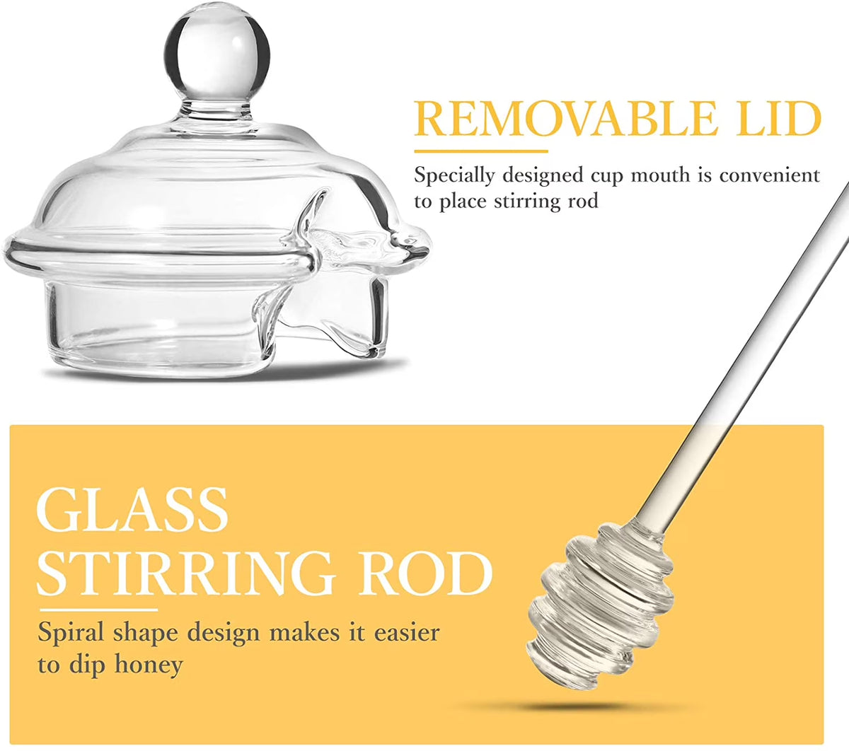 Clear Honey Jar with Dipper and Lid, 8.4 Oz Borosilicate Glass Beehive Honey Pot Container, Stylish Honey Dispenser for Home Kitchen, Store Honey, Syrup, and More