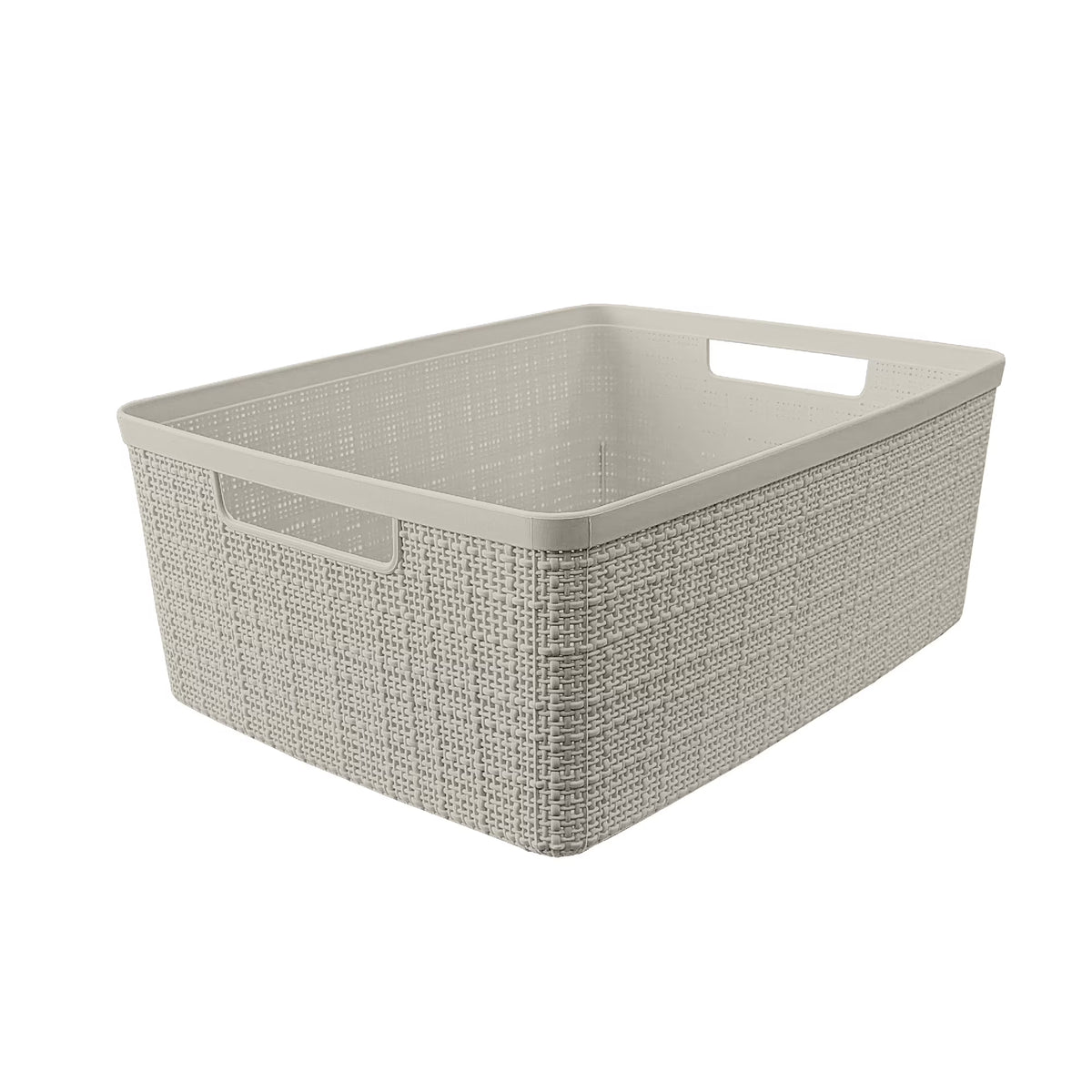Jute Medium Beige Plastic Storage Basket, 14 in X 10.7 in X 5.7 In