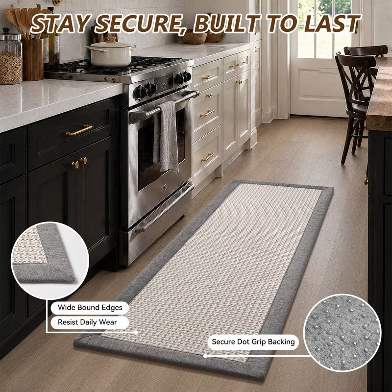 Kitchen Rugs and Mats Set 20"X32" and 20"X71" Non-Slip Washable Kitchen Floor Mats, Farmhouse Runner and Small Rug for Kitchen Hallway Laundry Room Decor in Gray Brown