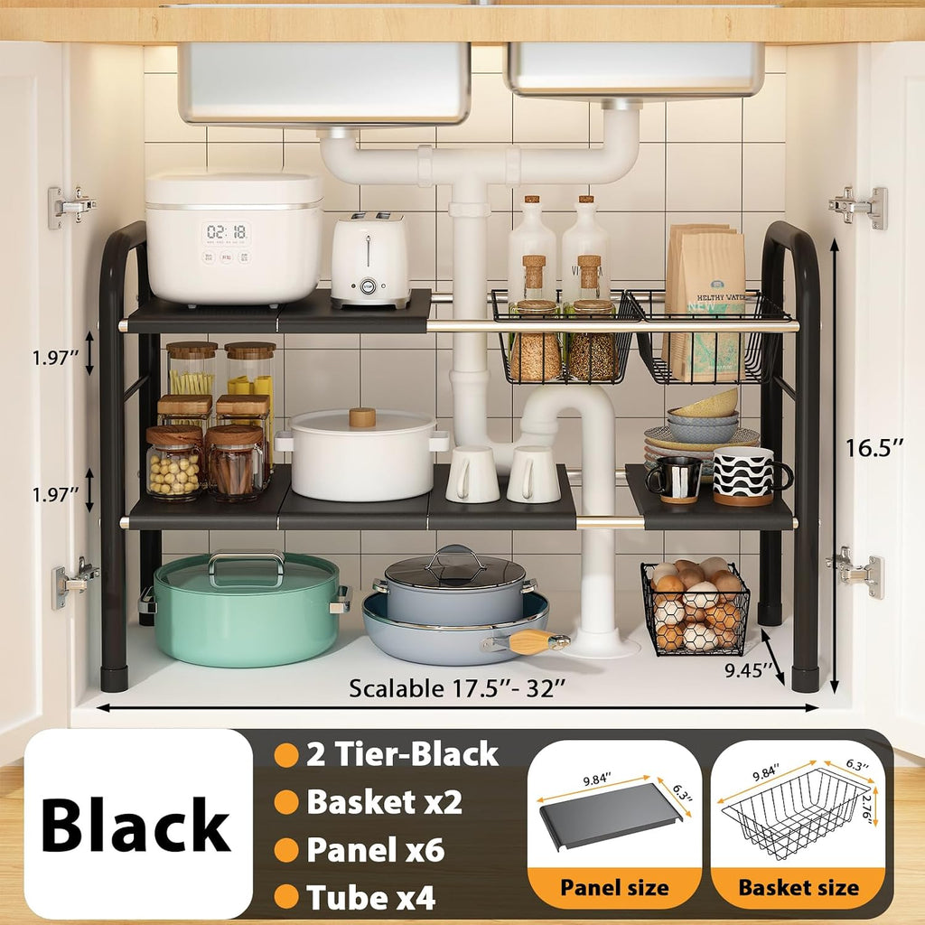 Expandable under Sink Organizer, 2 Tier under Sink Shelf