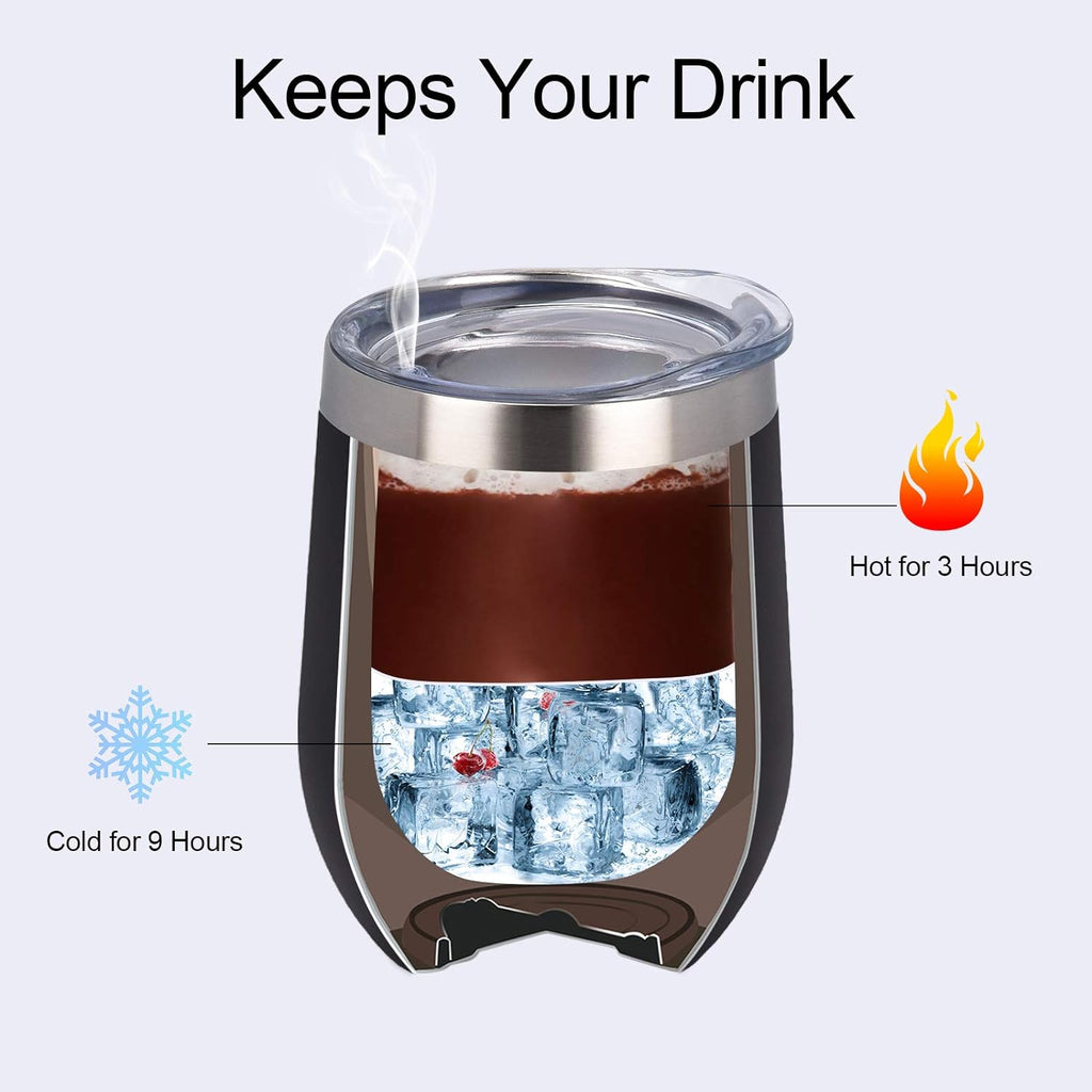 8 Pack 12Oz Stainless Steel Wine Tumblers, Insulated Wine Tumbler, Double Wall Insulated Wine Glass, Stainless Steel Stemless Wine Cups with Lids for Coffee, Wine, Cocktails, Champaign, Black