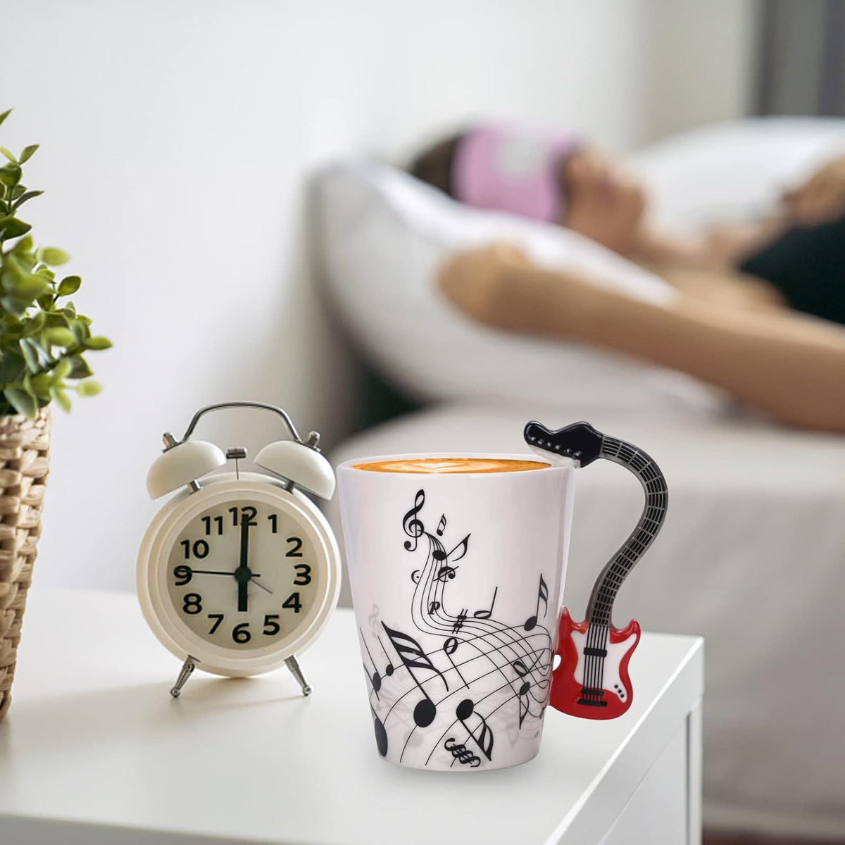 12.9 Oz Guitar Novelty Mug Unique Musical Note Design Tea Coffee Milk Ceramic Mug Cup with Guitar Handle,Gift for Guitar Players,Musicians Gifts,Music Lovers Gift for Men,Women,Teacher,Red