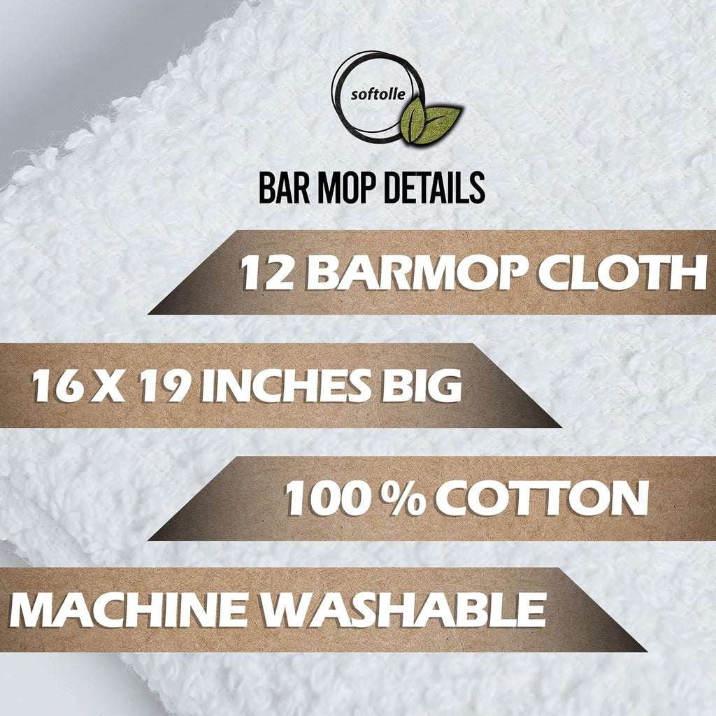 Towels Kitchen Bar Mops Towels, Pack of 12 Towels - 16 X 19 Inches, 100% Cotton Super Absorbent White Bar Towels, Multi-Purpose Cleaning Towels for Home and Kitchen Bars