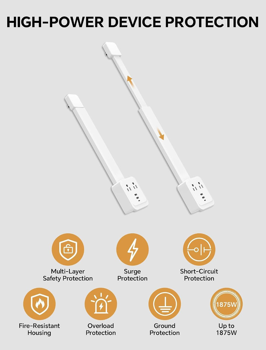Outlet Extender Stick 17.2''–25.8'' Adjustable with USB C & 2 USB Ports, Electrical Outlet Extender with 2 AC Outlets, Flexible Rotat Plug for Multi-Angle Use in Home, Office, RV Tight Spaces