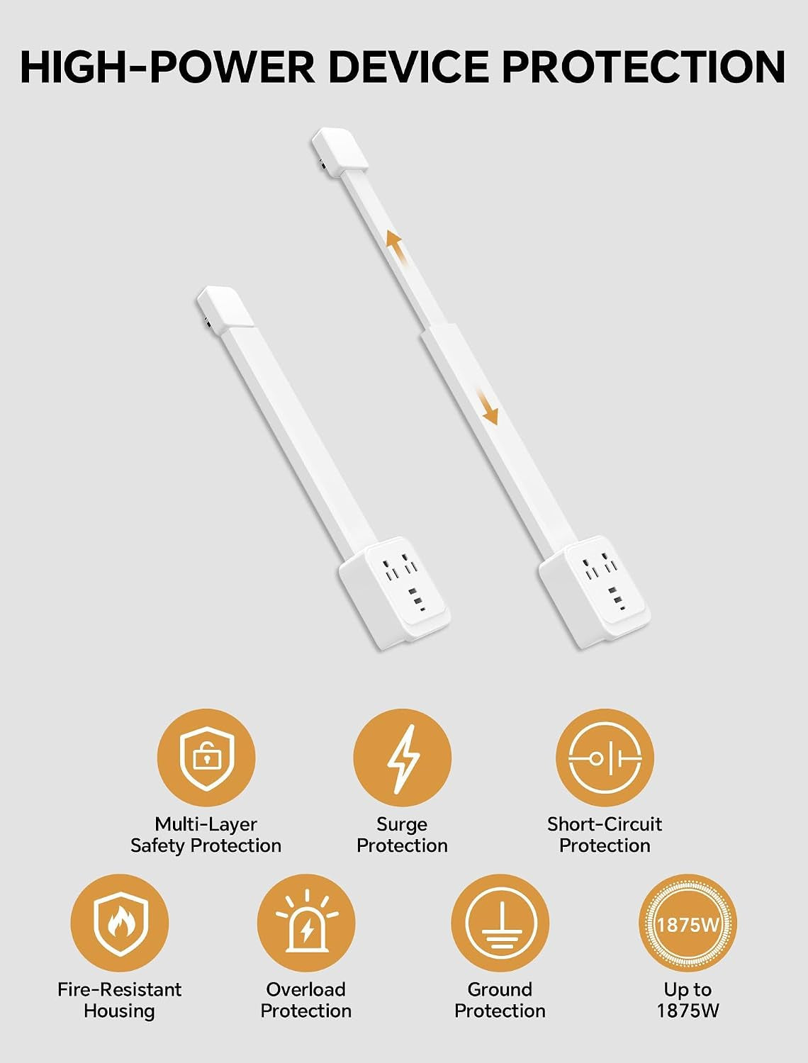 Outlet Extender Stick 17.2''–25.8'' Adjustable with USB C & 2 USB Ports, Electrical Outlet Extender with 2 AC Outlets, Flexible Rotat Plug for Multi-Angle Use in Home, Office, RV Tight Spaces