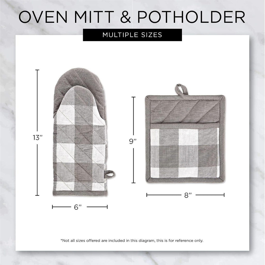 Gray & White Buffalo Check Oven Mitts, Set of 2, 100% Cotton, 13X6 Inch