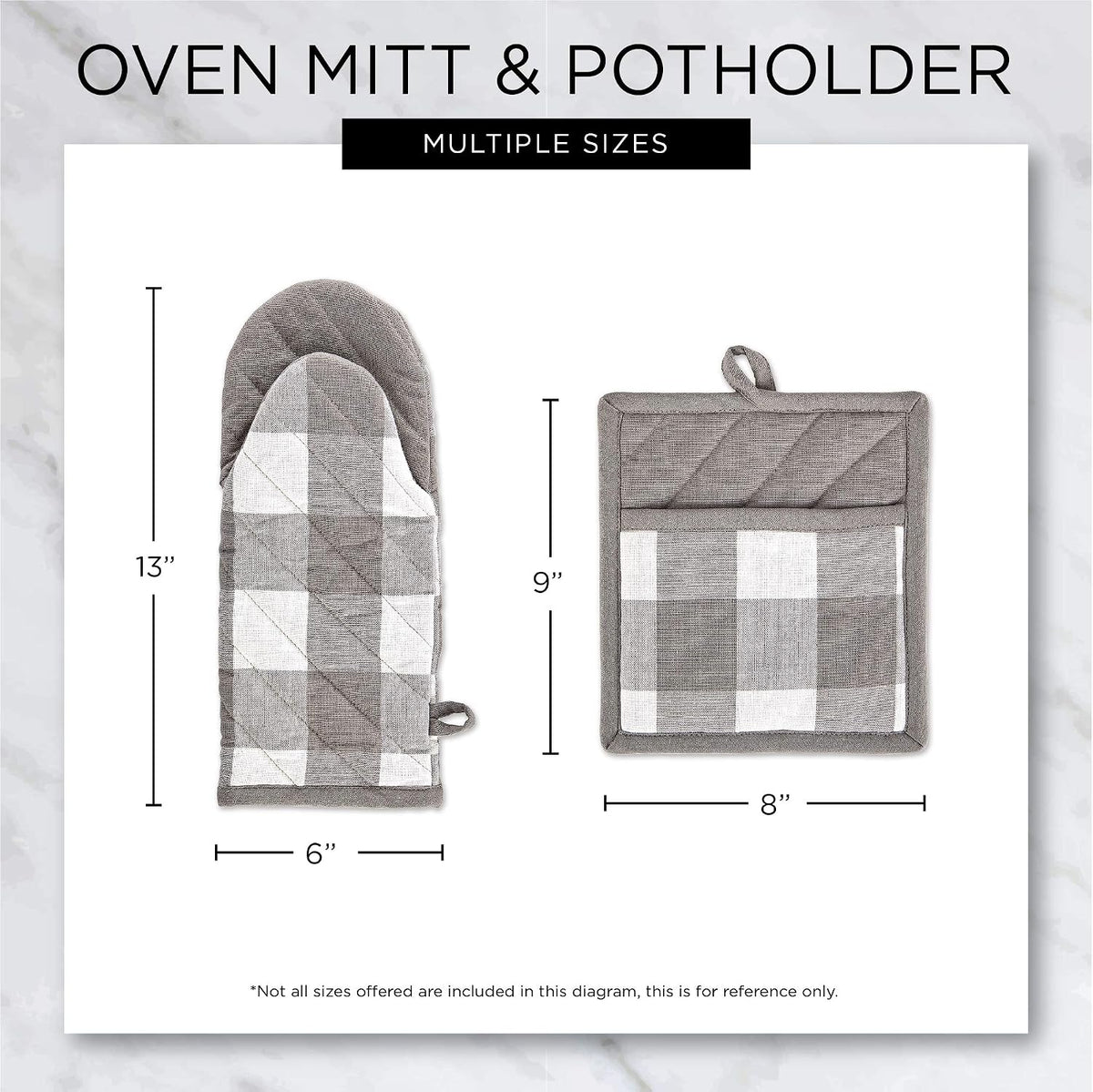 Gray & White Buffalo Check Oven Mitts, Set of 2, 100% Cotton, 13X6 Inch