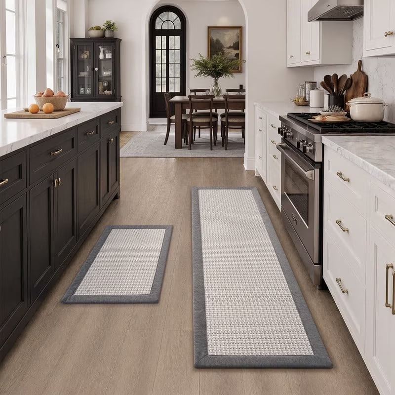 Kitchen Rugs and Mats Set 20"X32" and 20"X71" Non-Slip Washable Kitchen Floor Mats, Farmhouse Runner and Small Rug for Kitchen Hallway Laundry Room Decor in Gray Brown