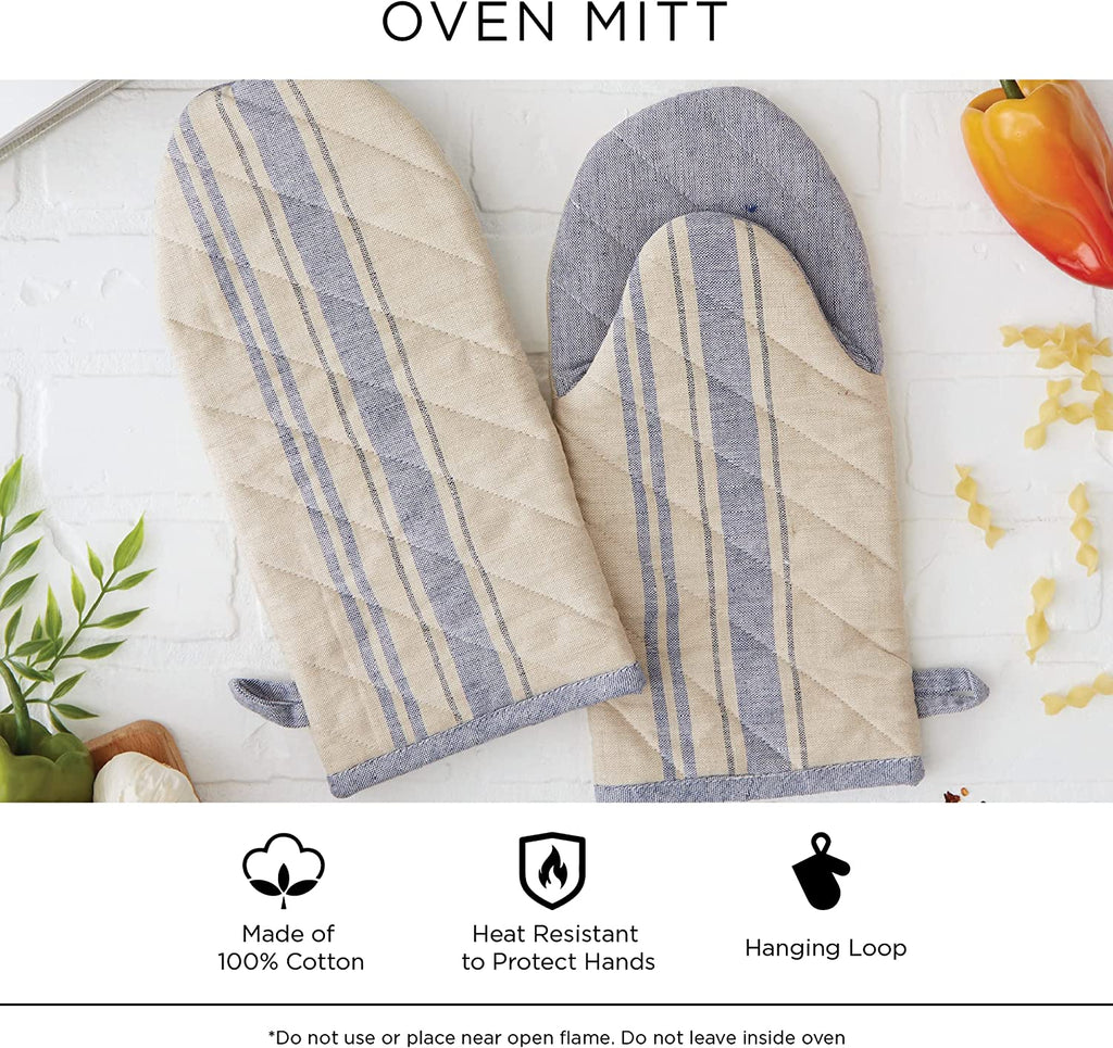 Gray & White Buffalo Check Oven Mitts, Set of 2, 100% Cotton, 13X6 Inch