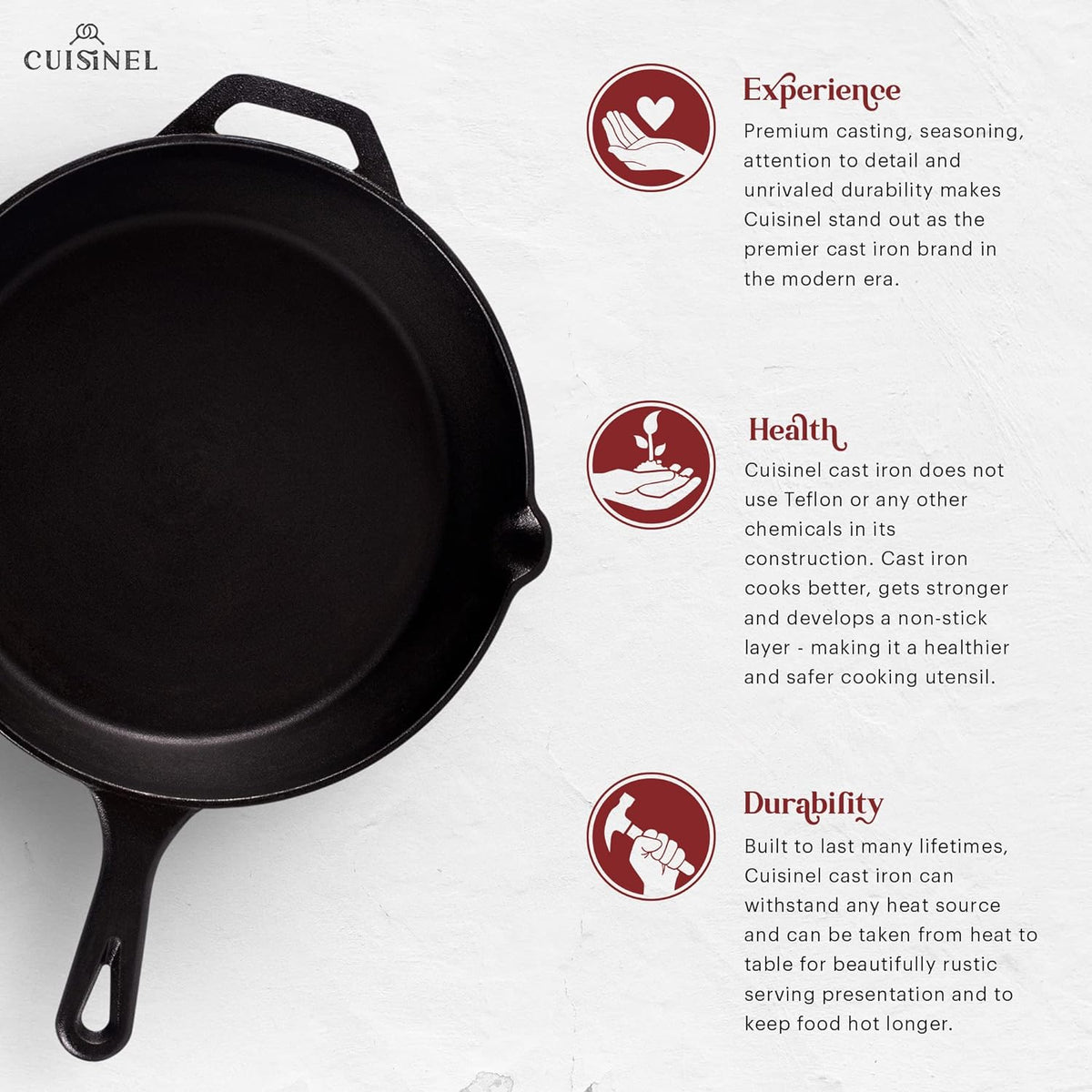 12-Inch Large Cast Iron Skillet, Pre-Seasoned Frying Pan