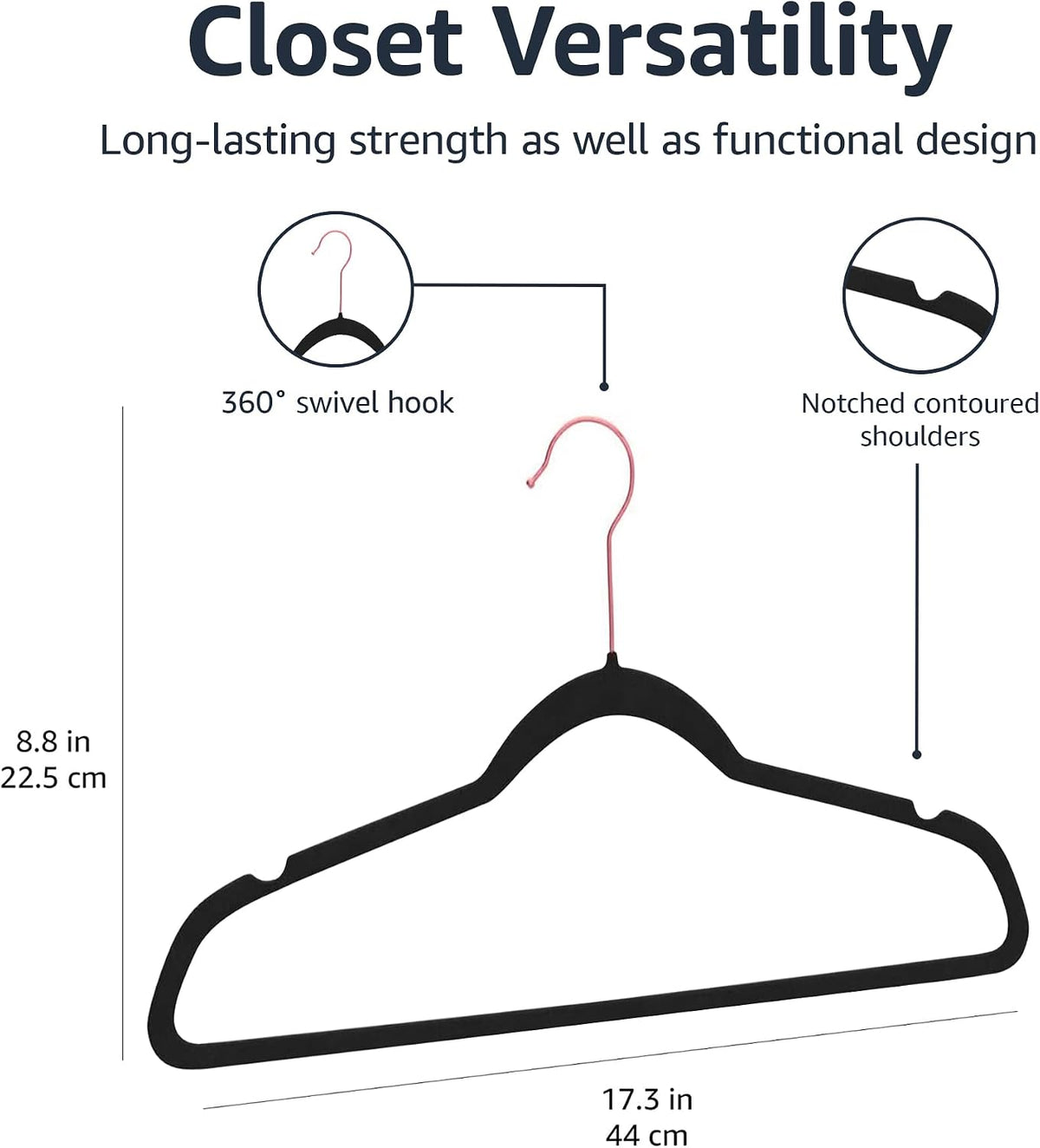 Slim Velvet Non-Slip Space Saving Suit Clothes Hangers, Closet Organizer, Black/Rose Gold, 100-Pack