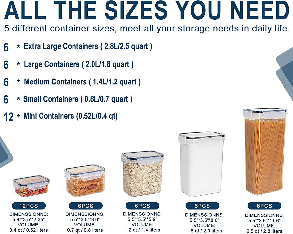Airtight Food Storage Containers with Lids, 36 Pieces Bpa-Free Plastic Kitchen and Pantry Organization Containers for Cereal, Flour and Sugar