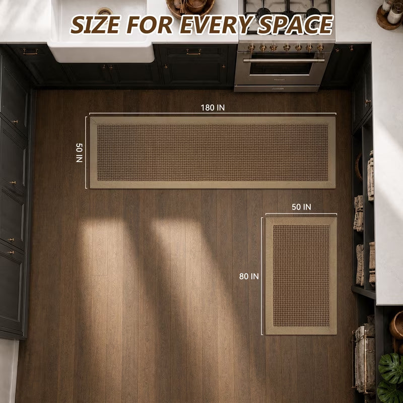 Kitchen Rugs and Mats Set 20"X32" and 20"X71" Non-Slip Washable Kitchen Floor Mats, Farmhouse Runner and Small Rug for Kitchen Hallway Laundry Room Decor in Brown Beige