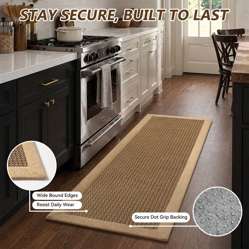 Kitchen Rugs and Mats Set 20"X32" and 20"X71" Non-Slip Washable Kitchen Floor Mats, Farmhouse Runner and Small Rug for Kitchen Hallway Laundry Room Decor in Brown Beige