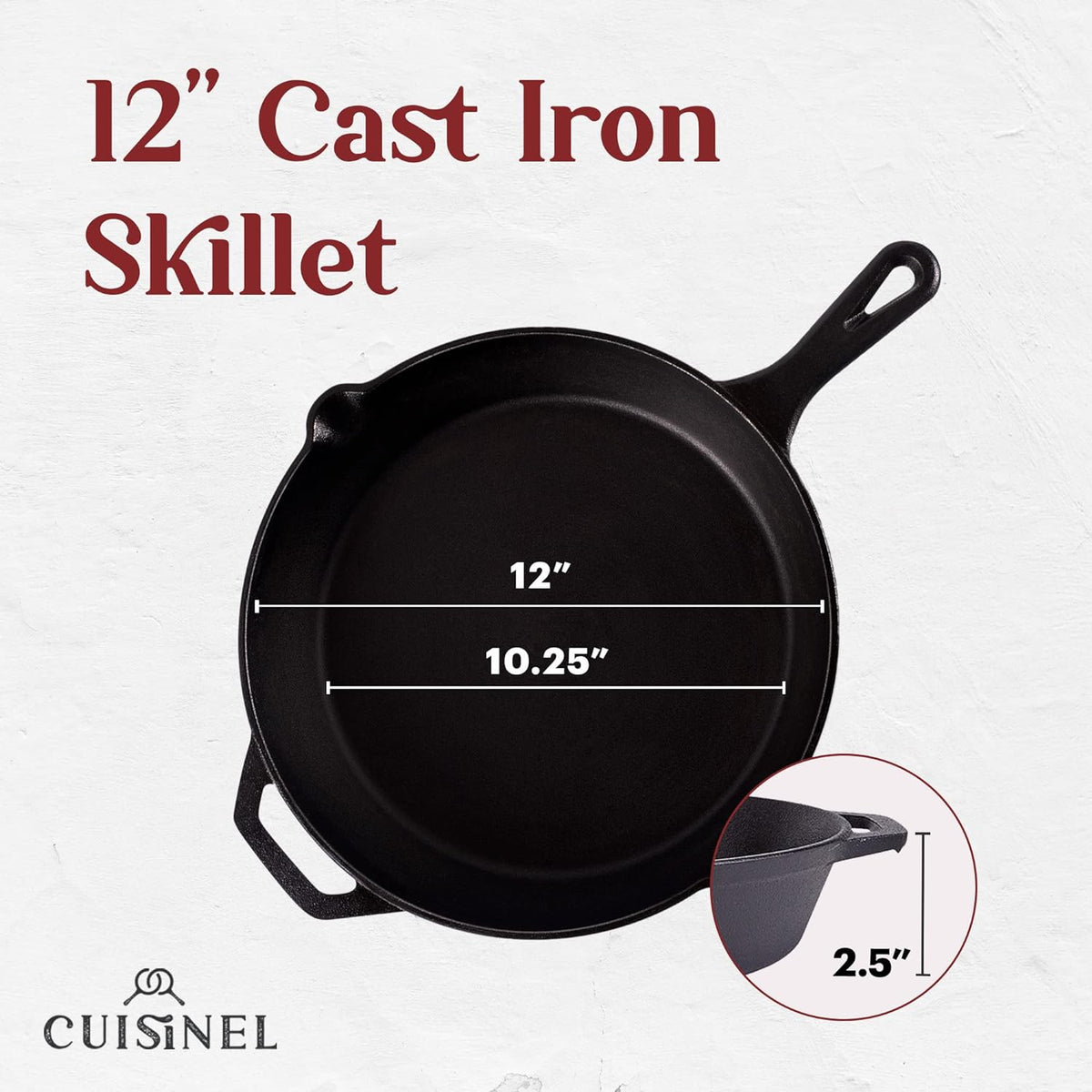 12-Inch Large Cast Iron Skillet, Pre-Seasoned Frying Pan