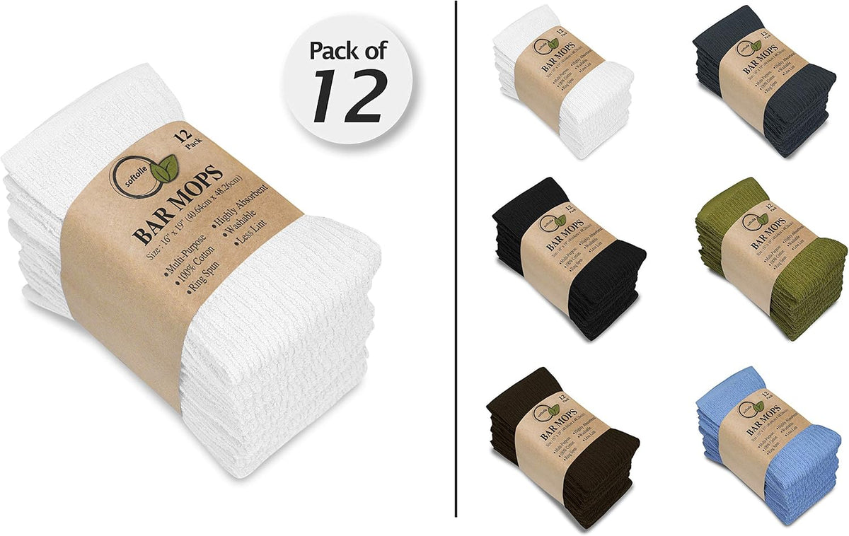 Towels Kitchen Bar Mops Towels, Pack of 12 Towels - 16 X 19 Inches, 100% Cotton Super Absorbent White Bar Towels, Multi-Purpose Cleaning Towels for Home and Kitchen Bars