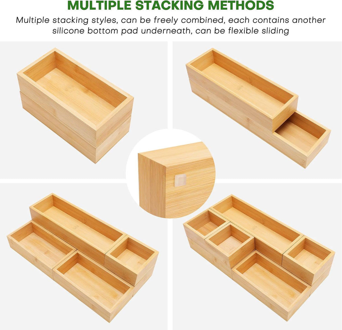 Bamboo Drawer Organizer Set, 9 PCS Wood Storage Organizers