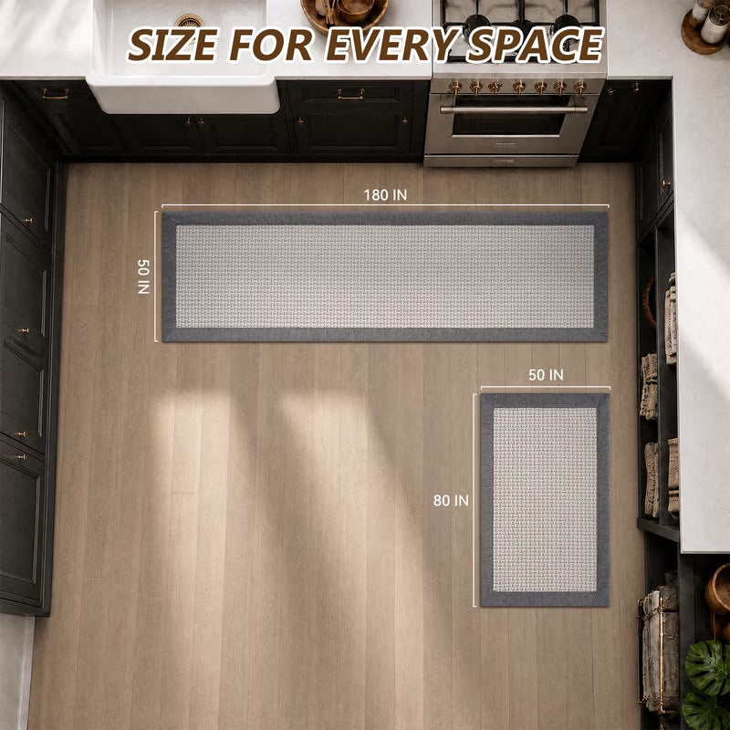 Kitchen Rugs and Mats Set 20"X32" and 20"X71" Non-Slip Washable Kitchen Floor Mats, Farmhouse Runner and Small Rug for Kitchen Hallway Laundry Room Decor in Gray Brown