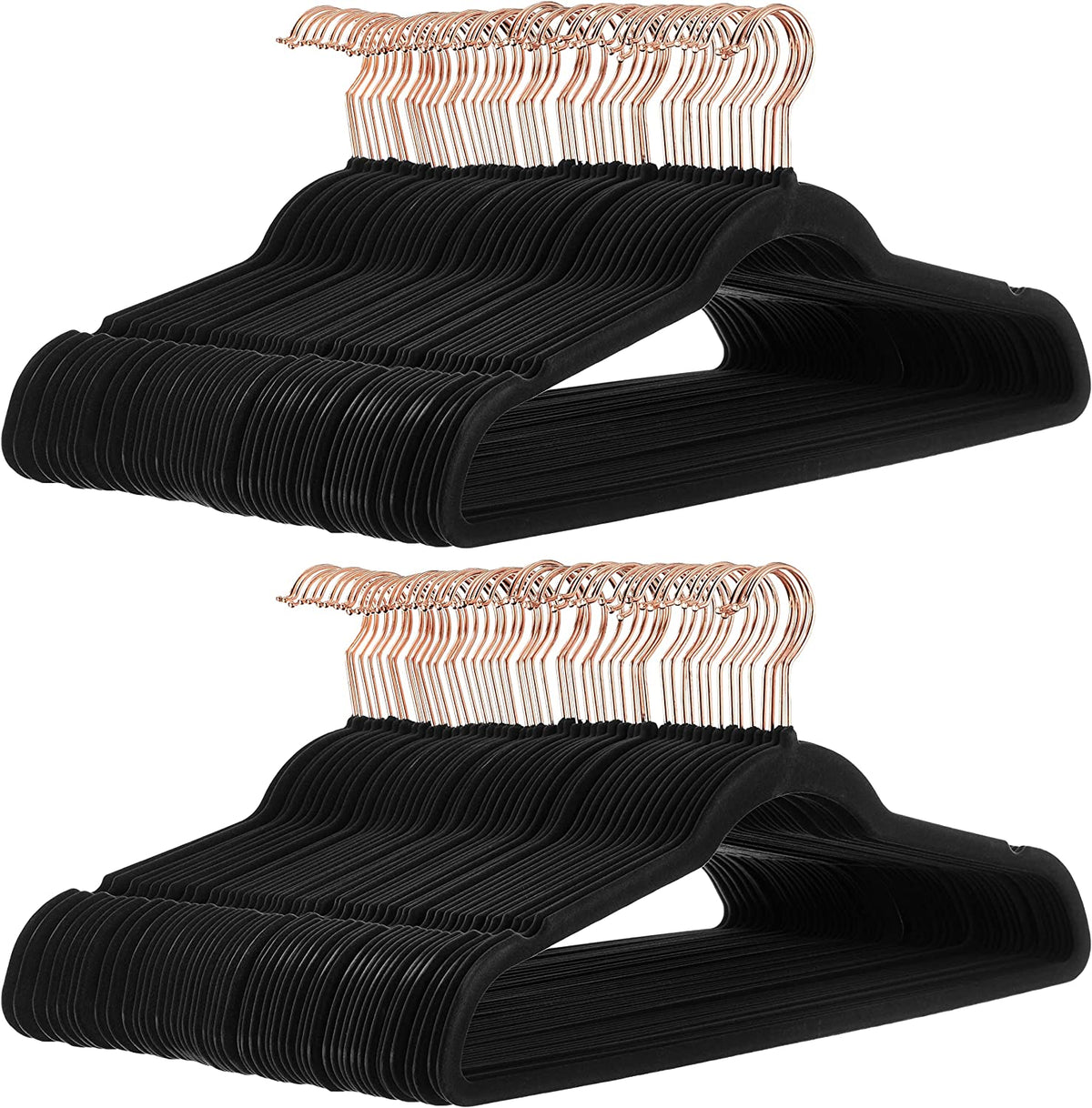 Slim Velvet Non-Slip Space Saving Suit Clothes Hangers, Closet Organizer, Black/Rose Gold, 100-Pack