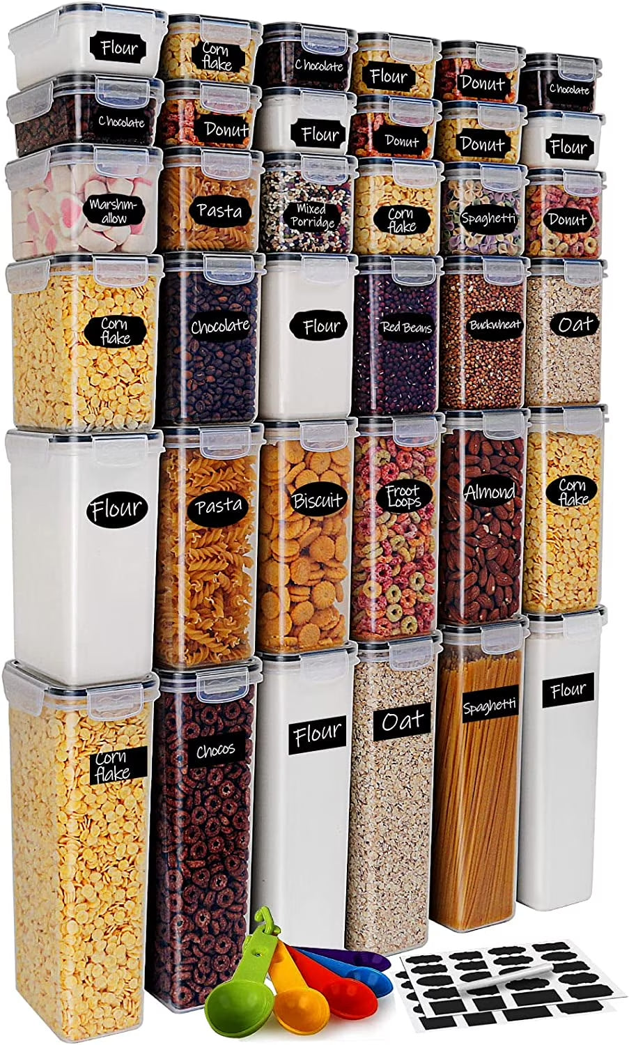 Airtight Food Storage Containers with Lids, 36 Pieces Bpa-Free Plastic Kitchen and Pantry Organization Containers for Cereal, Flour and Sugar