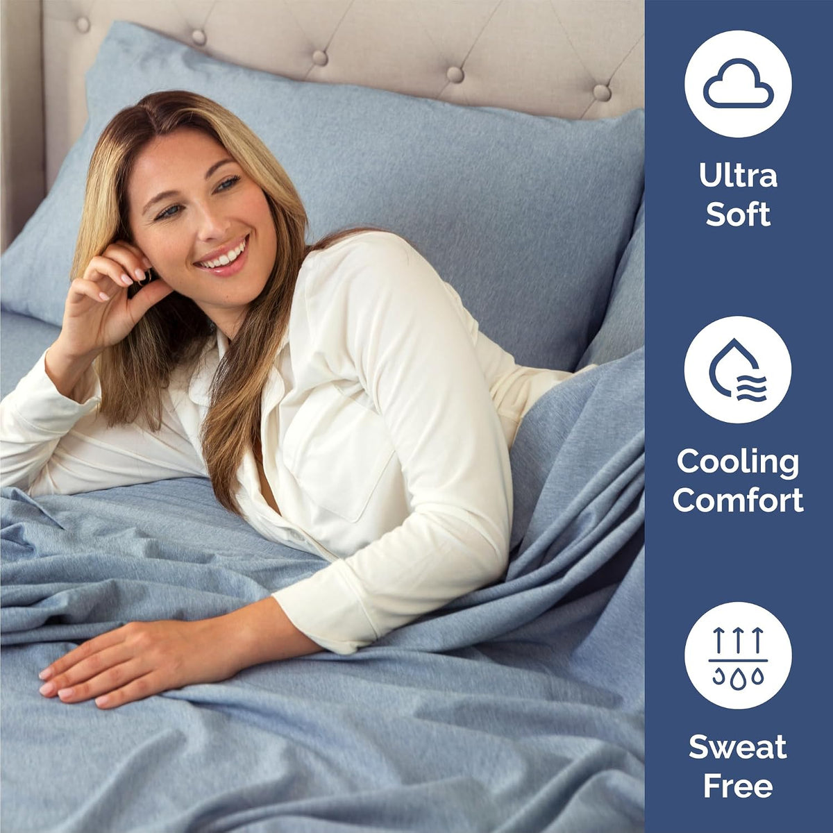 Queen Size 4 Piece Sheet Set - Breathable & Cooling Sheets - Heathered Blue