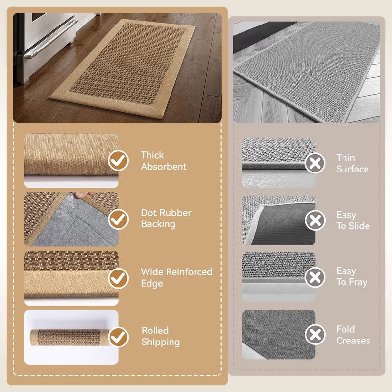 Kitchen Rugs and Mats Set 20"X32" and 20"X71" Non-Slip Washable Kitchen Floor Mats, Farmhouse Runner and Small Rug for Kitchen Hallway Laundry Room Decor in Brown Beige