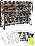 Spice Rack Organizer with 32 Glass Spice Jars and 396 Spice Labels