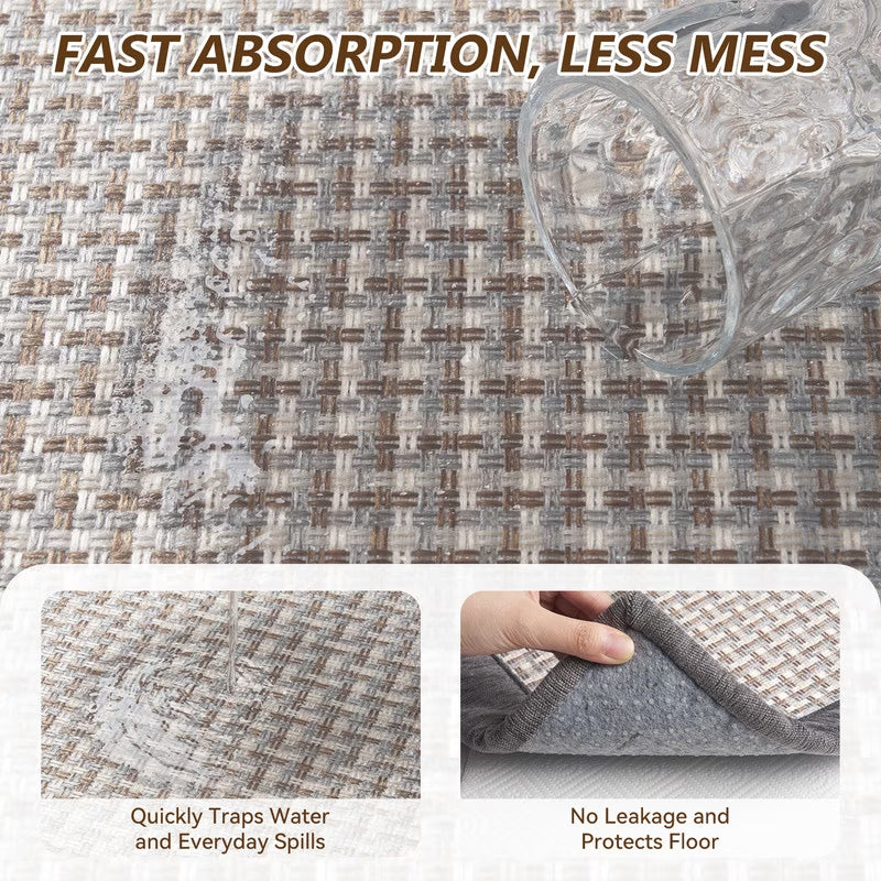 Kitchen Rugs and Mats Set 20"X32" and 20"X71" Non-Slip Washable Kitchen Floor Mats, Farmhouse Runner and Small Rug for Kitchen Hallway Laundry Room Decor in Gray Brown