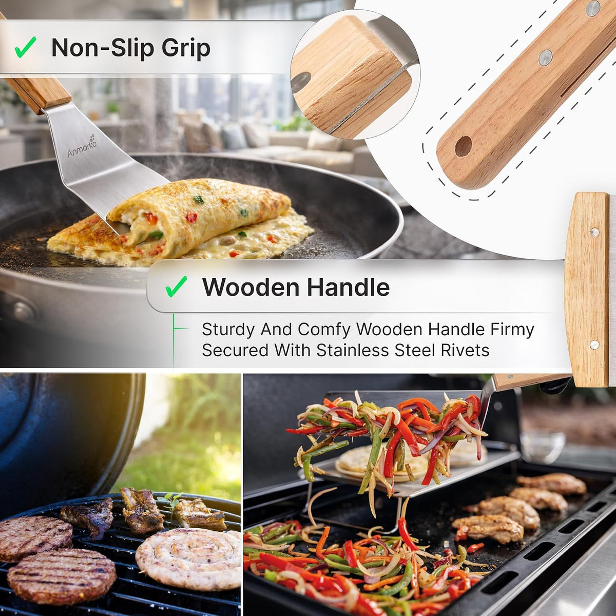 Stainless Steel Metal Spatula Set - Teppaniyaki Spatulas - Griddle Scraper Flat Spatula Pancake Flipper Hamburger Turner - Metal Utensil Great for BBQ Grill Flat Top Cast Iron Griddle Accessories