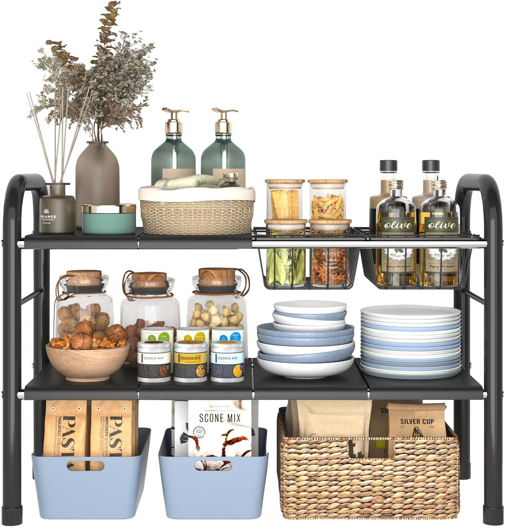 Expandable under Sink Organizer, 2 Tier under Sink Shelf