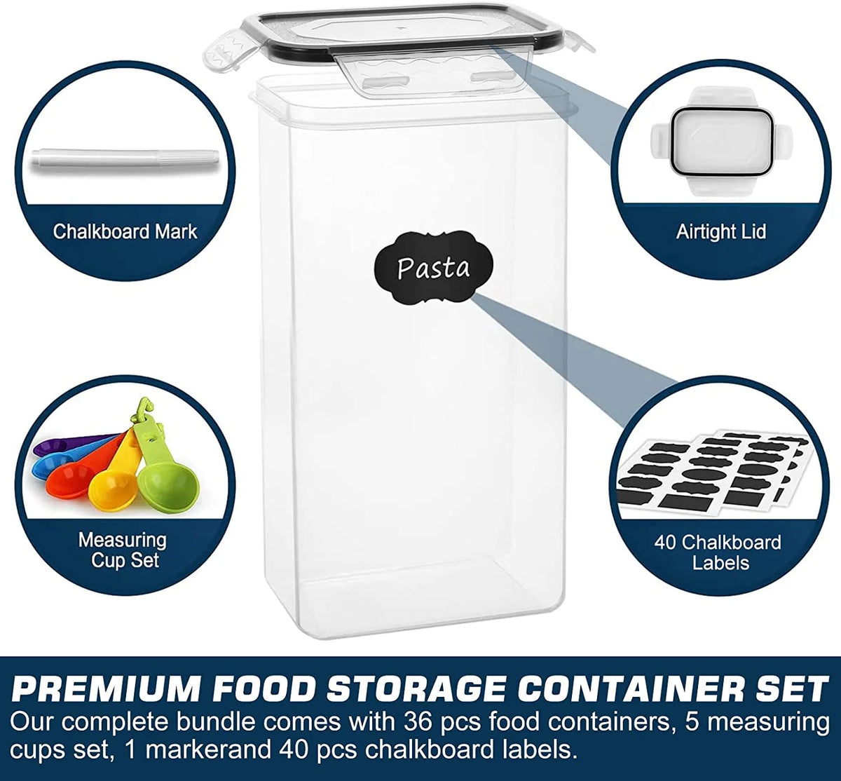 Airtight Food Storage Containers with Lids, 36 Pieces Bpa-Free Plastic Kitchen and Pantry Organization Containers for Cereal, Flour and Sugar