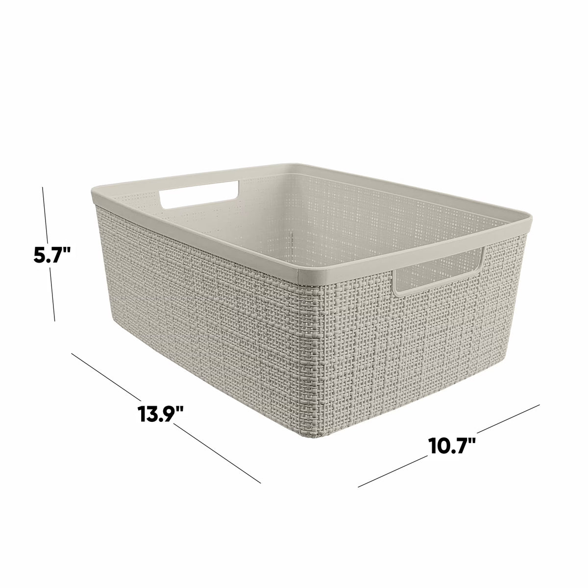 Jute Medium Beige Plastic Storage Basket, 14 in X 10.7 in X 5.7 In