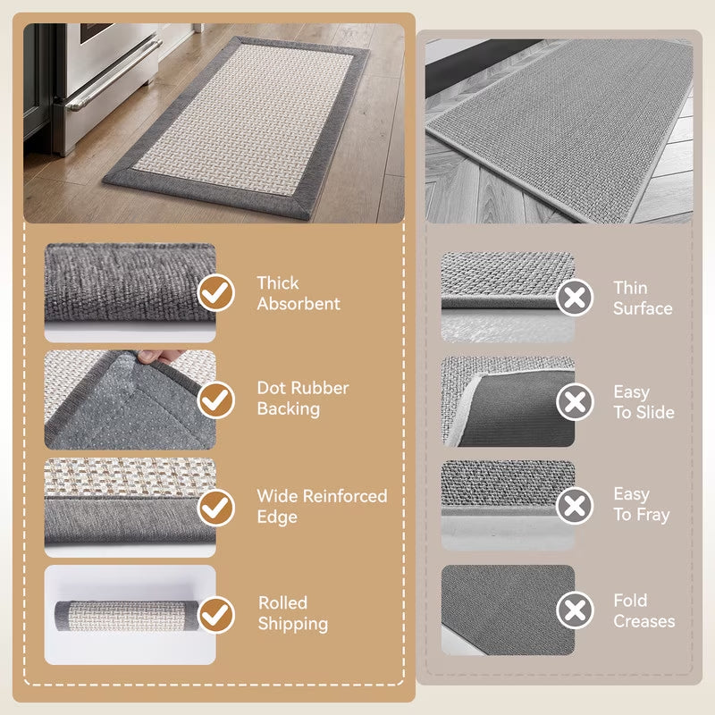Kitchen Rugs and Mats Set 20"X32" and 20"X71" Non-Slip Washable Kitchen Floor Mats, Farmhouse Runner and Small Rug for Kitchen Hallway Laundry Room Decor in Gray Brown